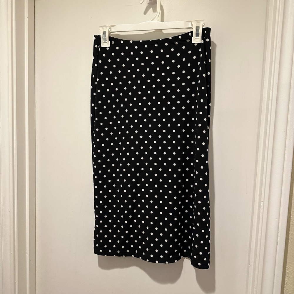New Directions Black & White Polka Dot Stretch Midi Pencil Skirt